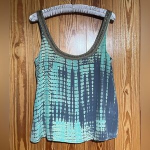 Tangerine NYC 100% Silk Tie Dye Tank Camisole Top with Metallic Beading